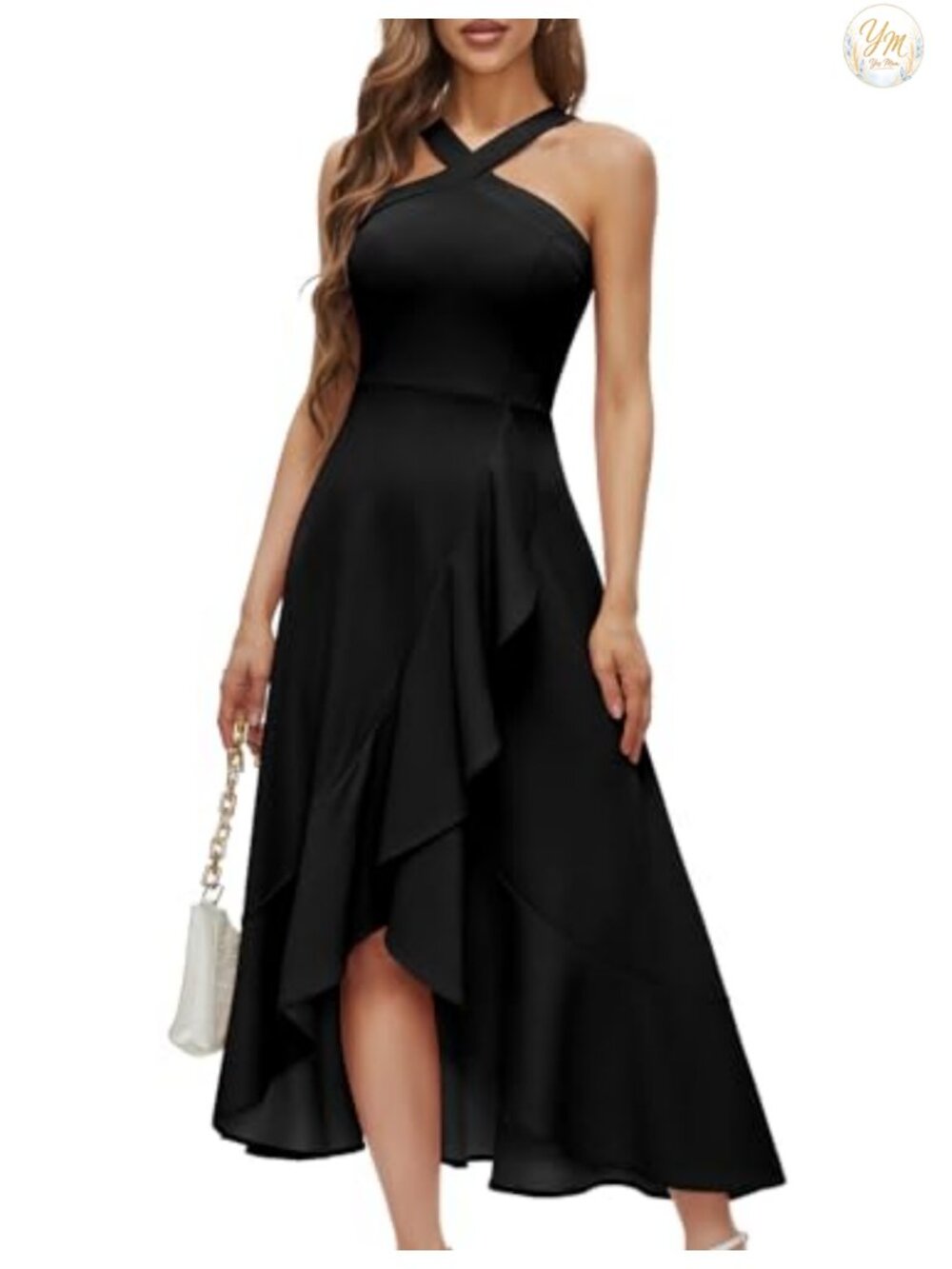 Halter Cocktail Maxi Dress with Ruffle Hem Formal Wedding Guest Prom